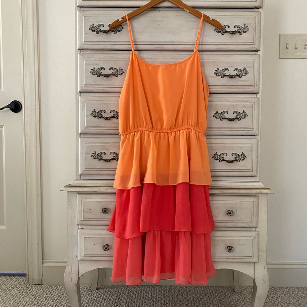 Orange Red Tiered Midi Dress